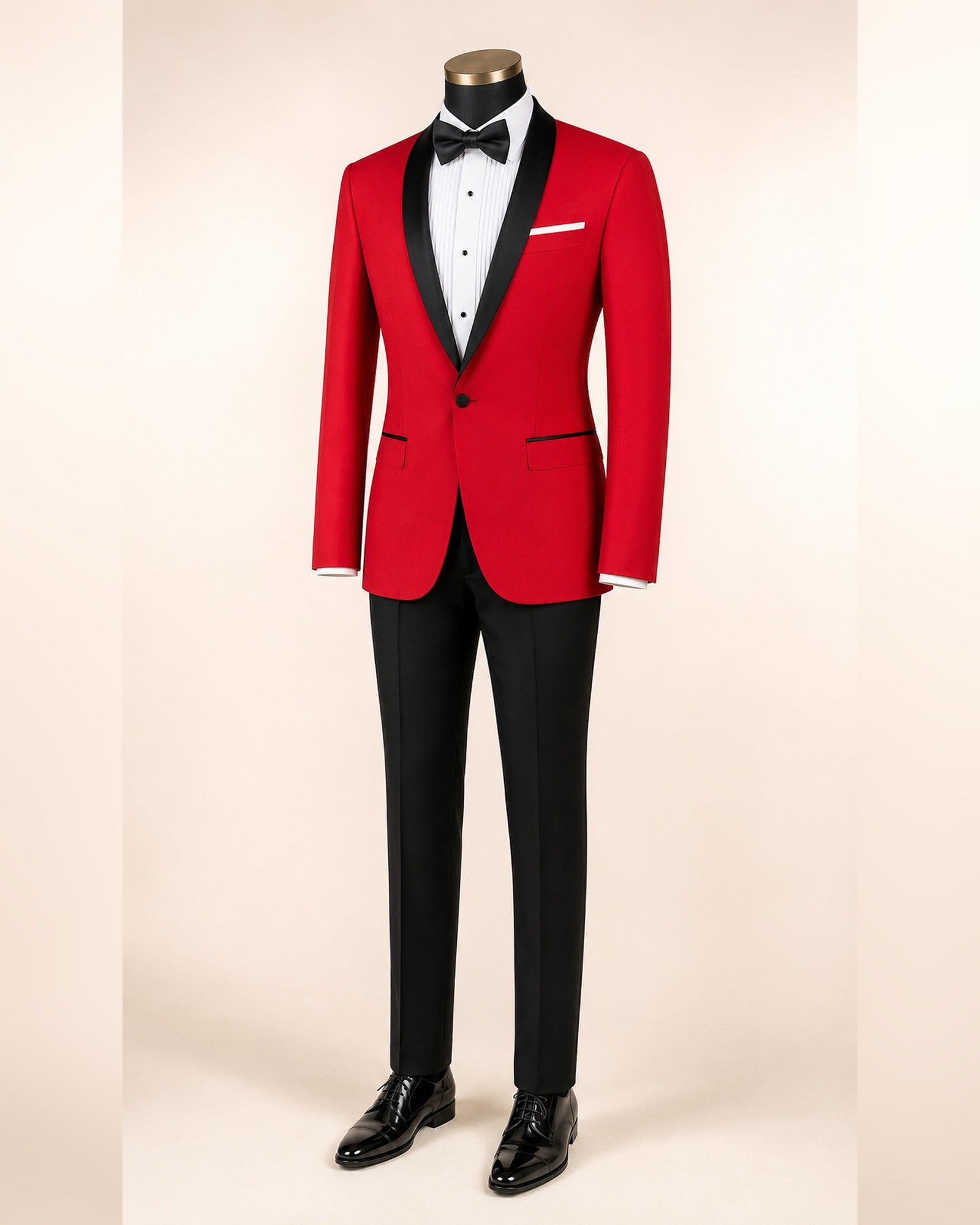 Red Slim Fit Tuxedo with Black Shawl Lapel & Black Pants - Upscale Men's Fashion