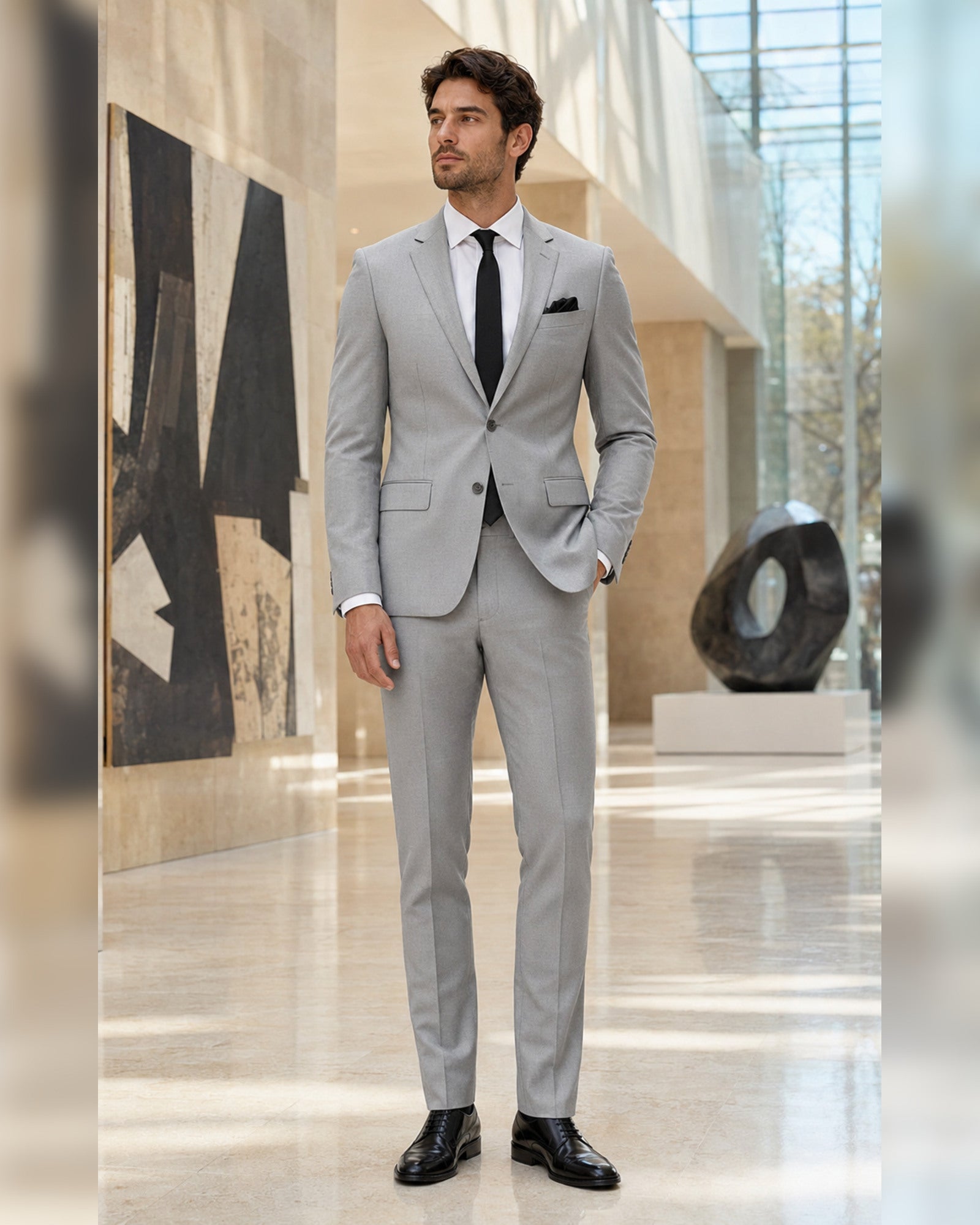 Men wearing silver slim fit stretch two-piece suit