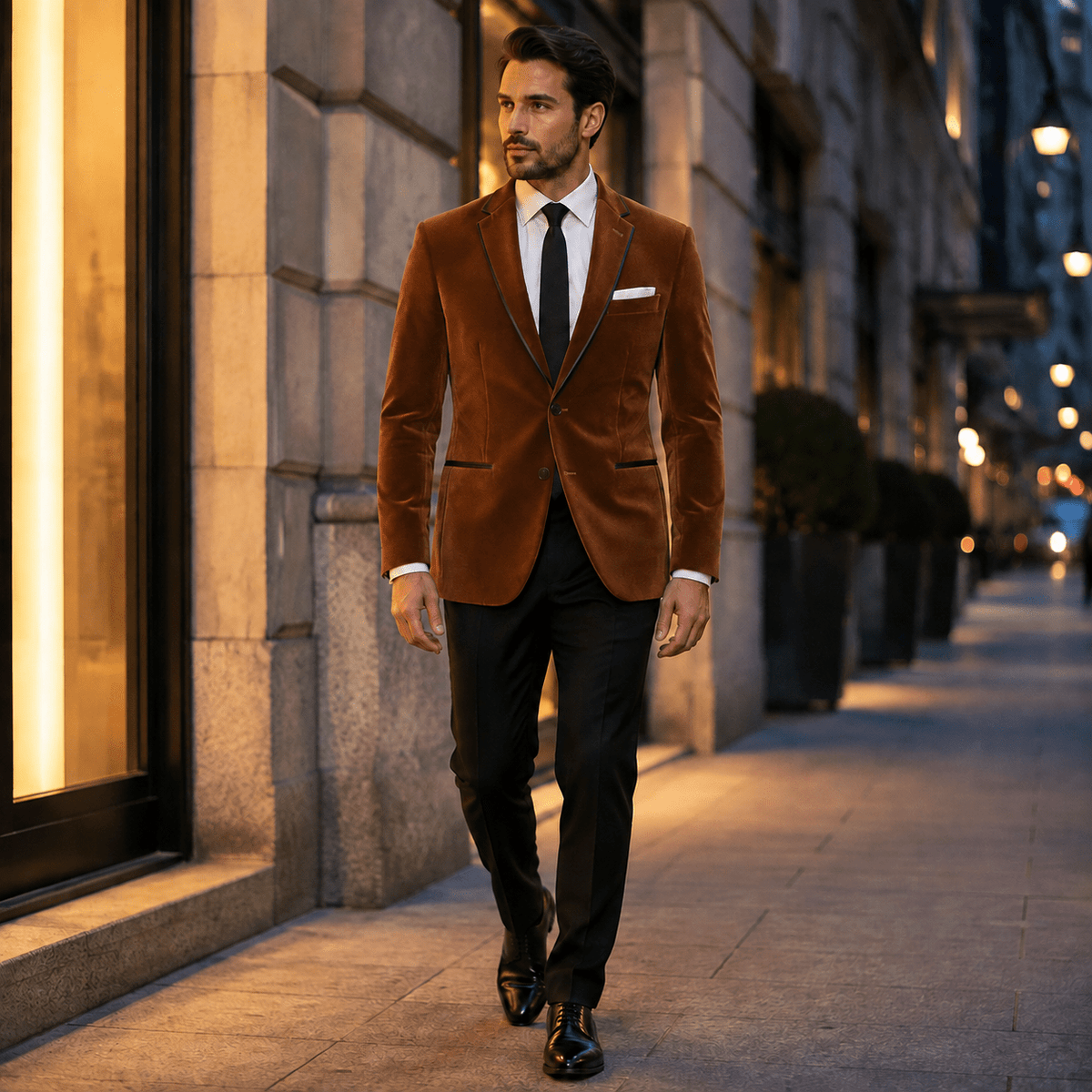 Men's Bourbon Velvet Regular Fit Sport Coat with Black Trim - Upscale Men's Fashion