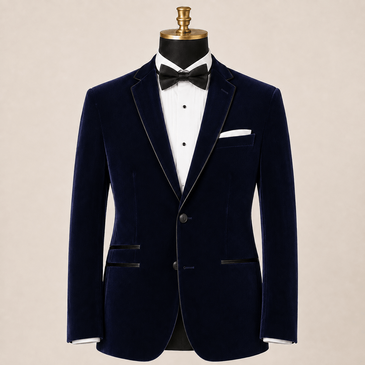 Men's Navy Velvet Regular Fit Sport Coat with Black Trim - Upscale Men's Fashion