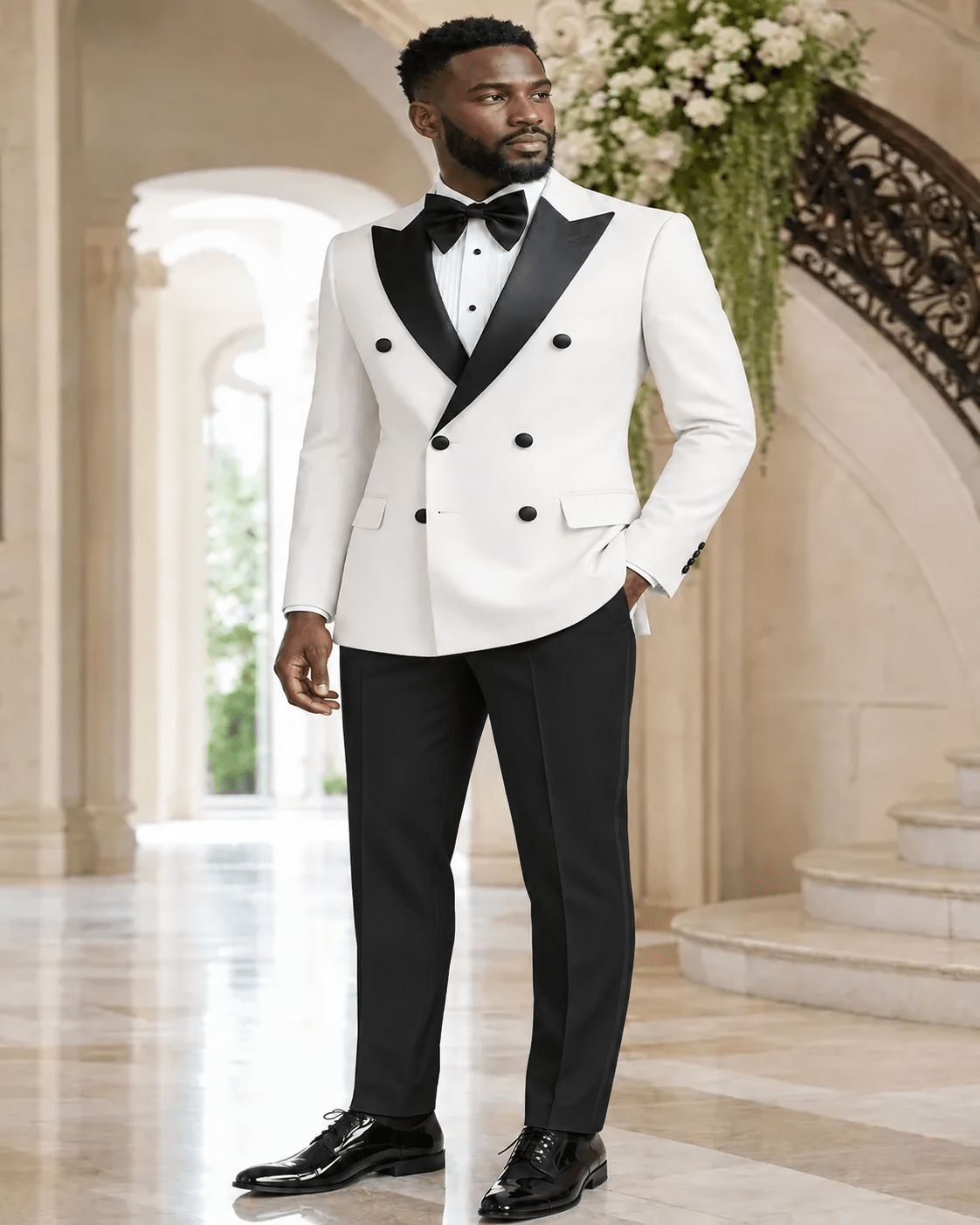 Men's White Modern Fit Double-Breasted 2-Piece Tuxedo – Castello Collection - Upscale Men's Fashion