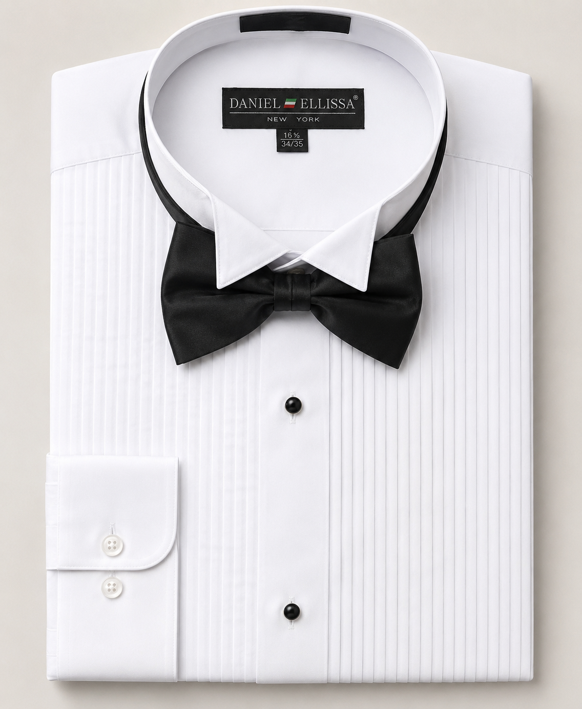 Men's White Pleated Wing Collar Tuxedo Shirt – Regular Fit Convertible Cuff