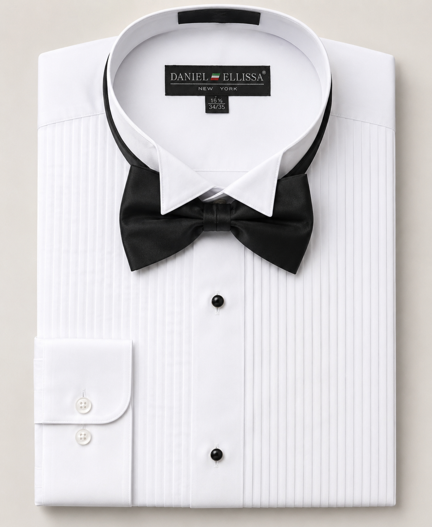 White dress shirt with black bow tie 