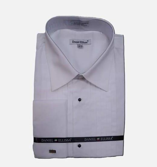 White Pointed Collar Pleated Tuxedo Shirt - Upscale Men's Fashion