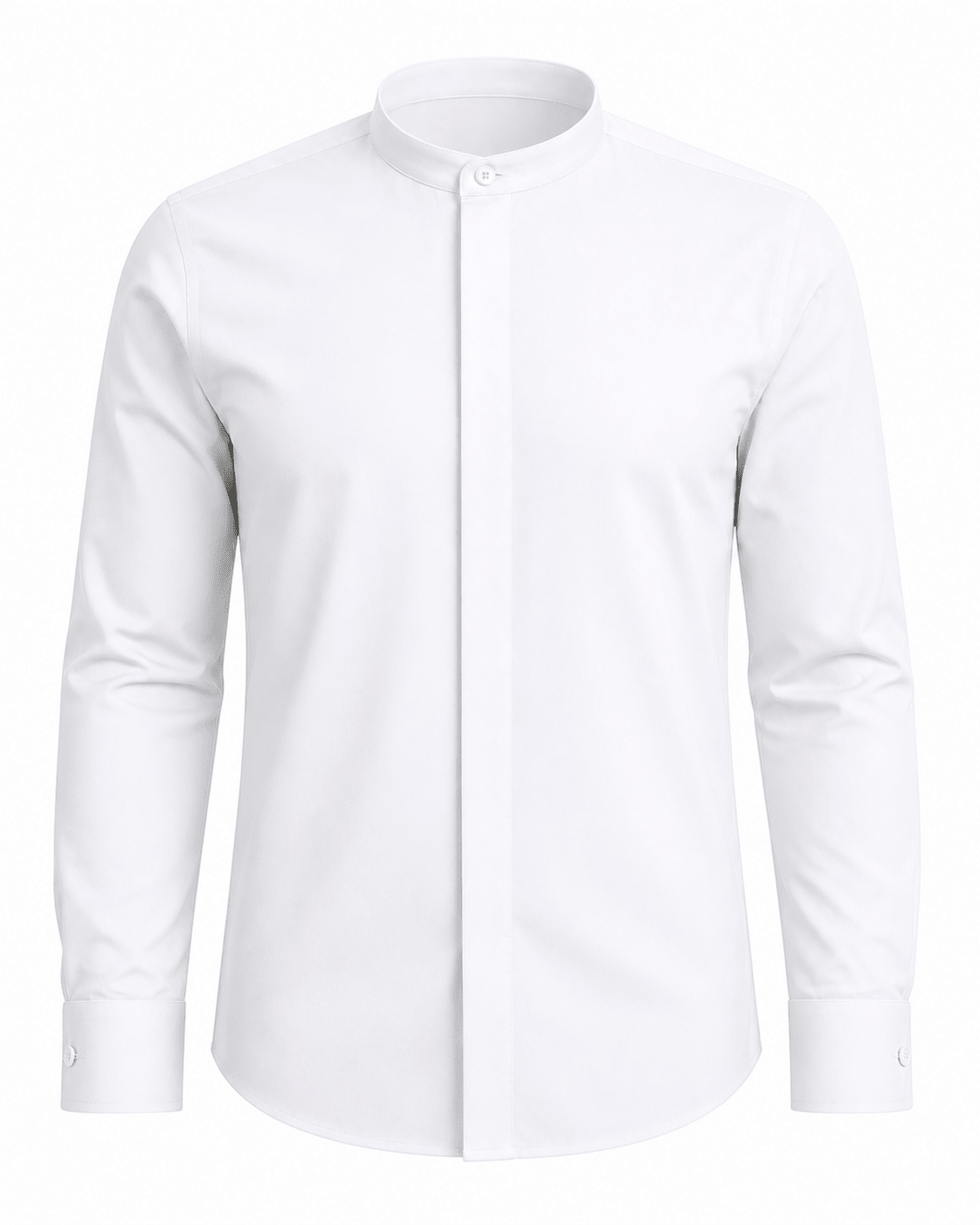 Banded Collar Dress Shirt, White - Upscale Men's Fashion