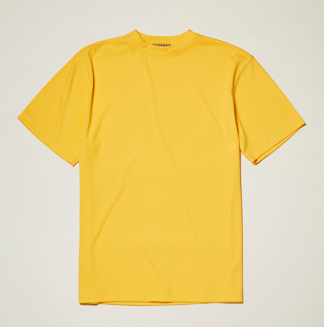 Men's yellow ribbed crew neck short sleeve T-shirt