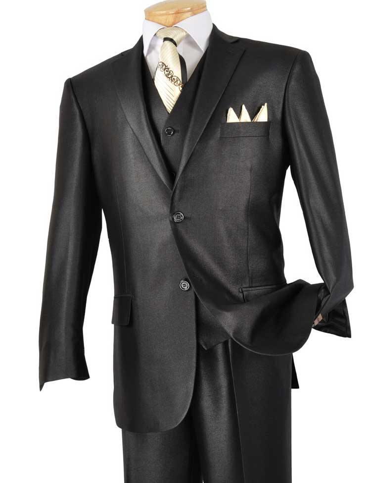 Alfa Collection-Shinny Men's 3 Piece Suit Color Black - Upscale Men's Fashion