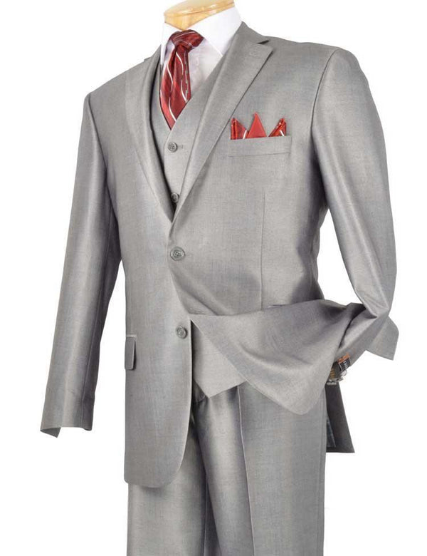 Alfa Collection-Shinny Men's 3 Piece Suit Color Gray - Upscale Men's Fashion