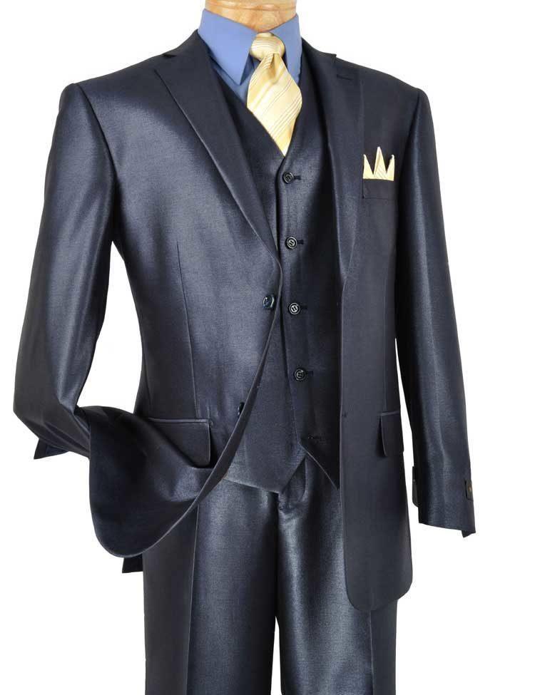 Alfa Collection-Shinny Men's 3 Piece Suit Color Midnight Blue - Upscale Men's Fashion