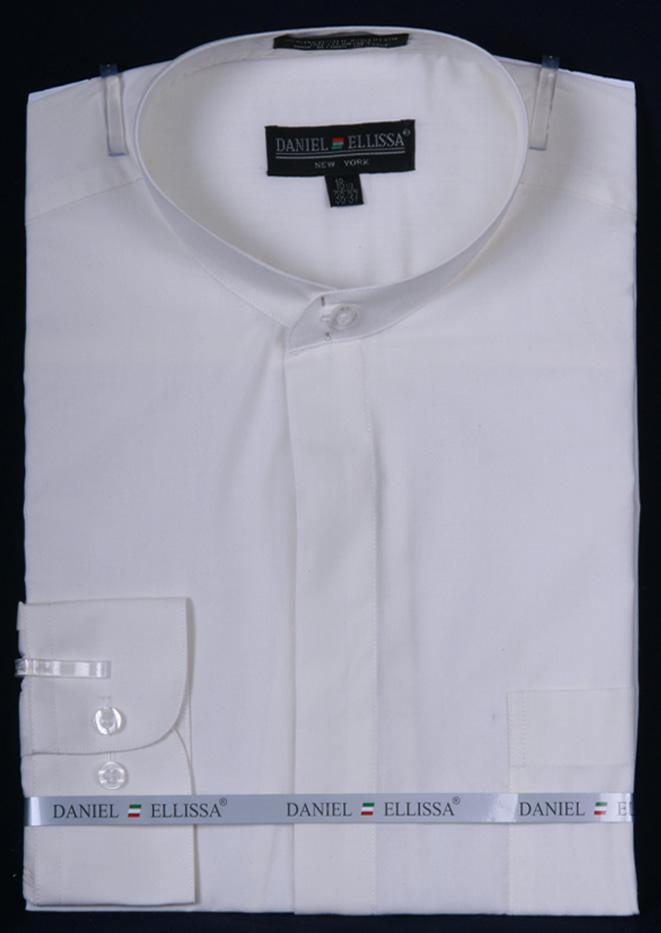 Banded Collar Dress Shirt, Ivory - Upscale Men's Fashion