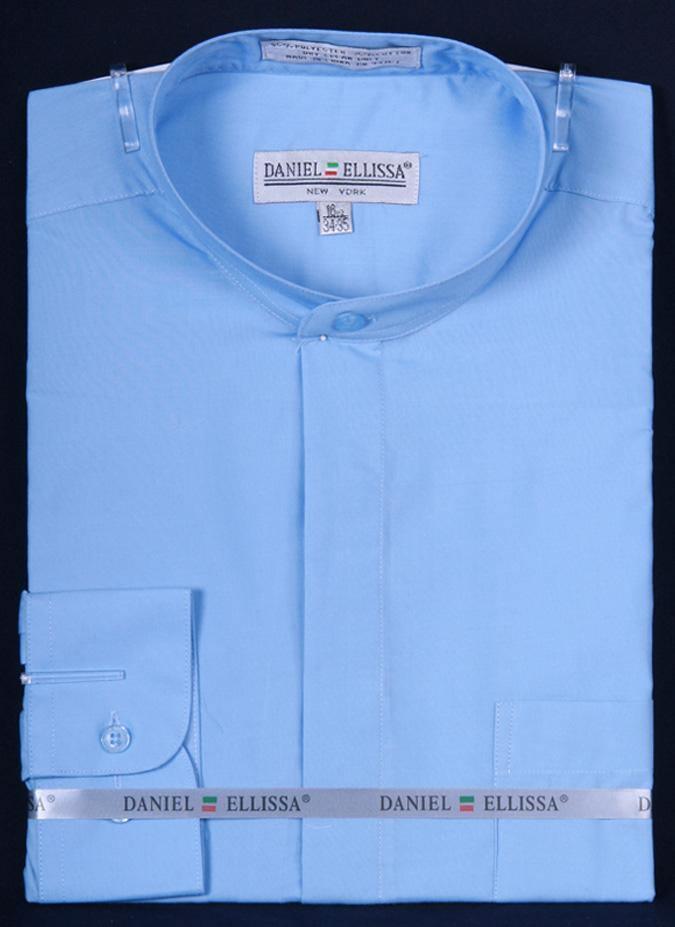 Banded Collar Dress Shirt, Light Blue - Upscale Men's Fashion