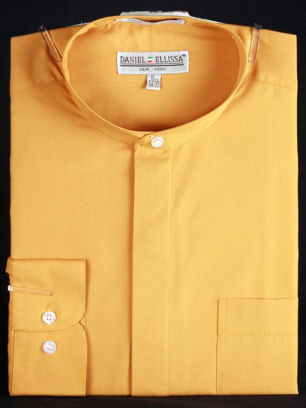 Banded Collar Dress Shirt, Mustard - Upscale Men's Fashion