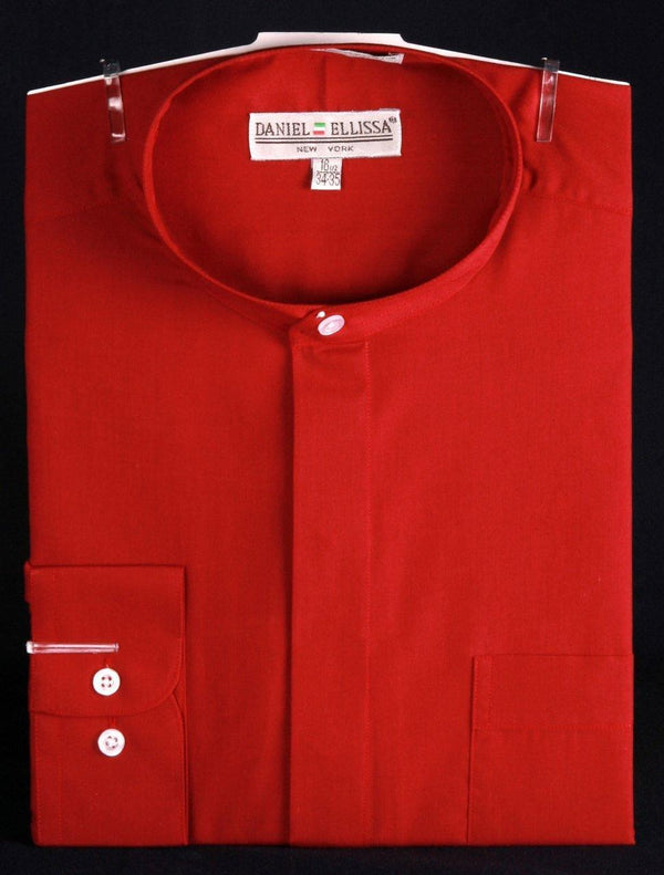 Banded Collar Dress Shirt, Red - Upscale Men's Fashion