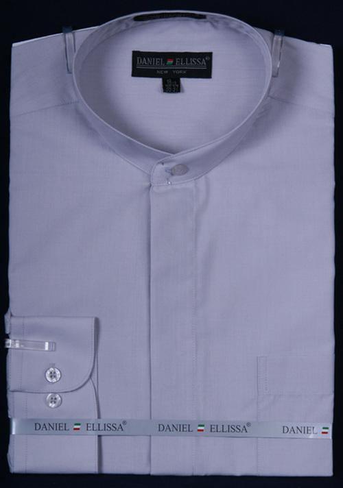 Banded Collar Dress Shirt ,Silver - Upscale Men's Fashion