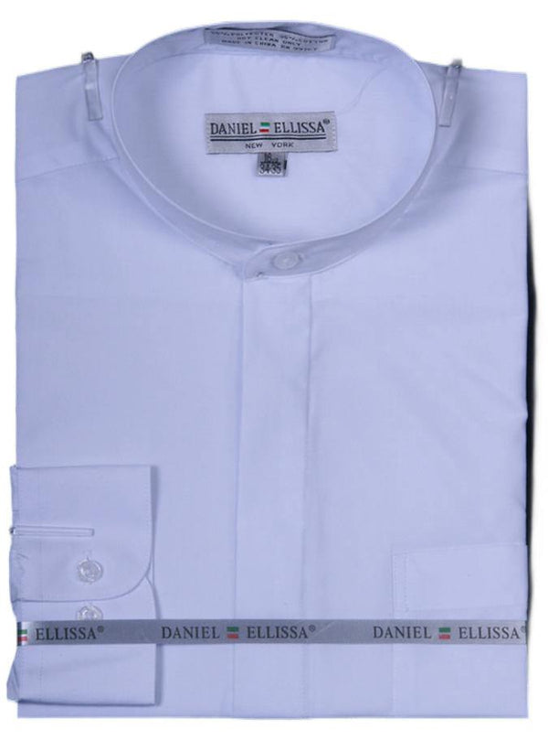 Banded Collar Dress Shirt, White - Upscale Men's Fashion