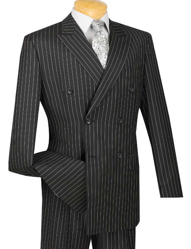 Banker Collection-Men's Double Breasted Pinstripe Black Suit - Upscale Men's Fashion