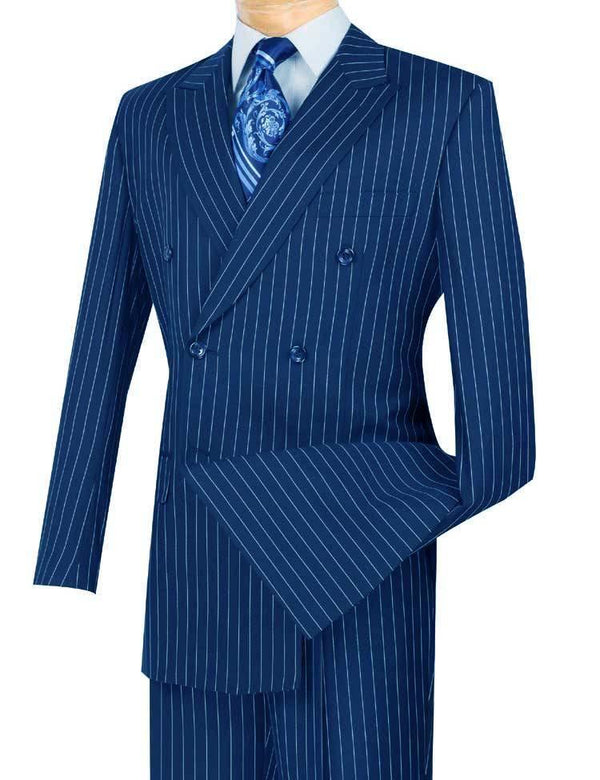 Banker Collection-Men's Double Breasted Pinstripe Blue Suit - Upscale Men's Fashion