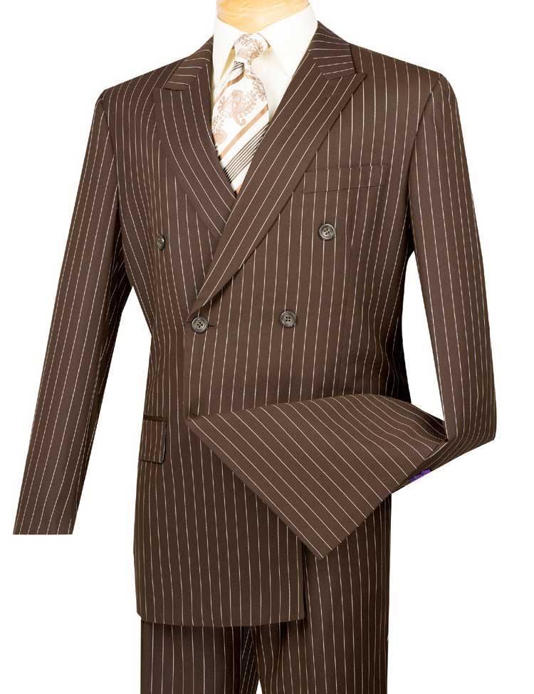 Banker Collection-Men's Double Breasted Pinstripe Brown Suit - Upscale Men's Fashion