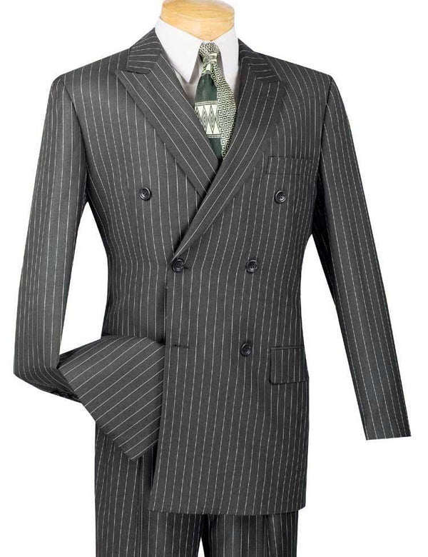Banker Collection-Men's Double Breasted Pinstripe Charcoal Suit - Upscale Men's Fashion