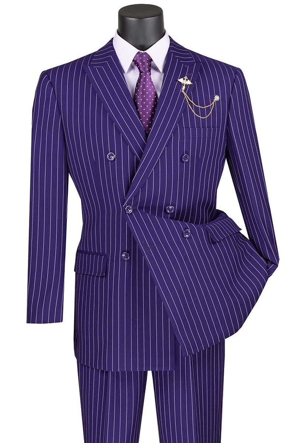 Banker Collection-Men's Double Breasted Pinstripe Purple Suit - Upscale Men's Fashion