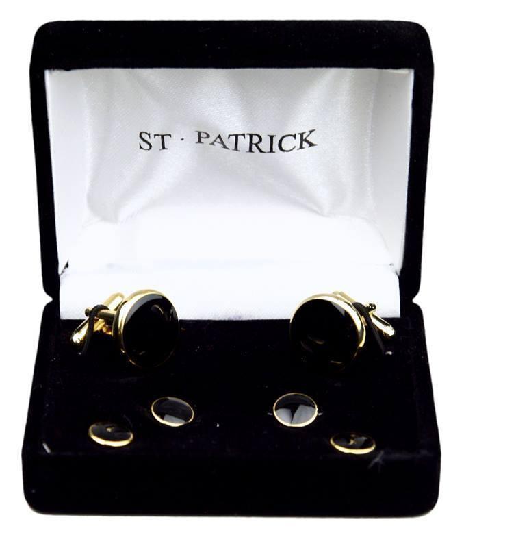 Black & Gold Tuxedo Cuff-Link & Stud Set - Upscale Men's Fashion