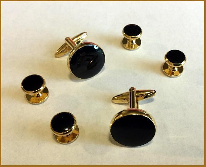 Black & Gold Tuxedo Cuff-Link & Stud Set - Upscale Men's Fashion