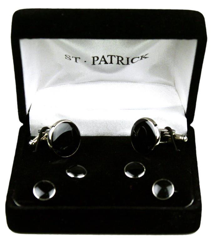 Black & Silver Tuxedo Cuff-Link & Stud Set - Upscale Men's Fashion