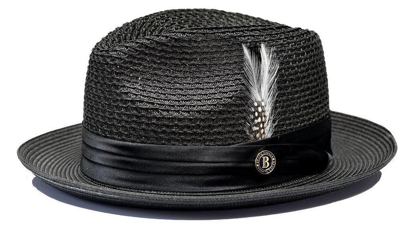Black Fedora Braided Straw Hat - Upscale Men's Fashion