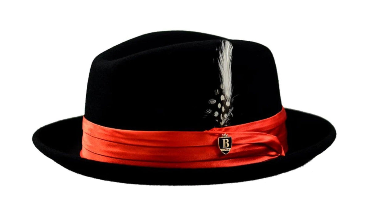 fitted lace wedding dress Giovani Collection – Black with Red Band Wool Felt Fedora Hat with  Crushable Snap Brim