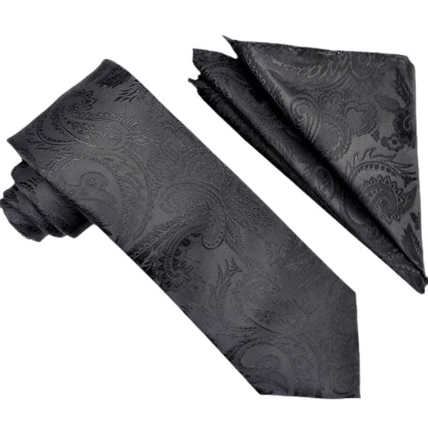 Black Paisley Tie and Hanky Set - Upscale Men's Fashion