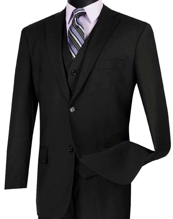 Black Three Piece Classic Fit Suit - Upscale Men's Fashion