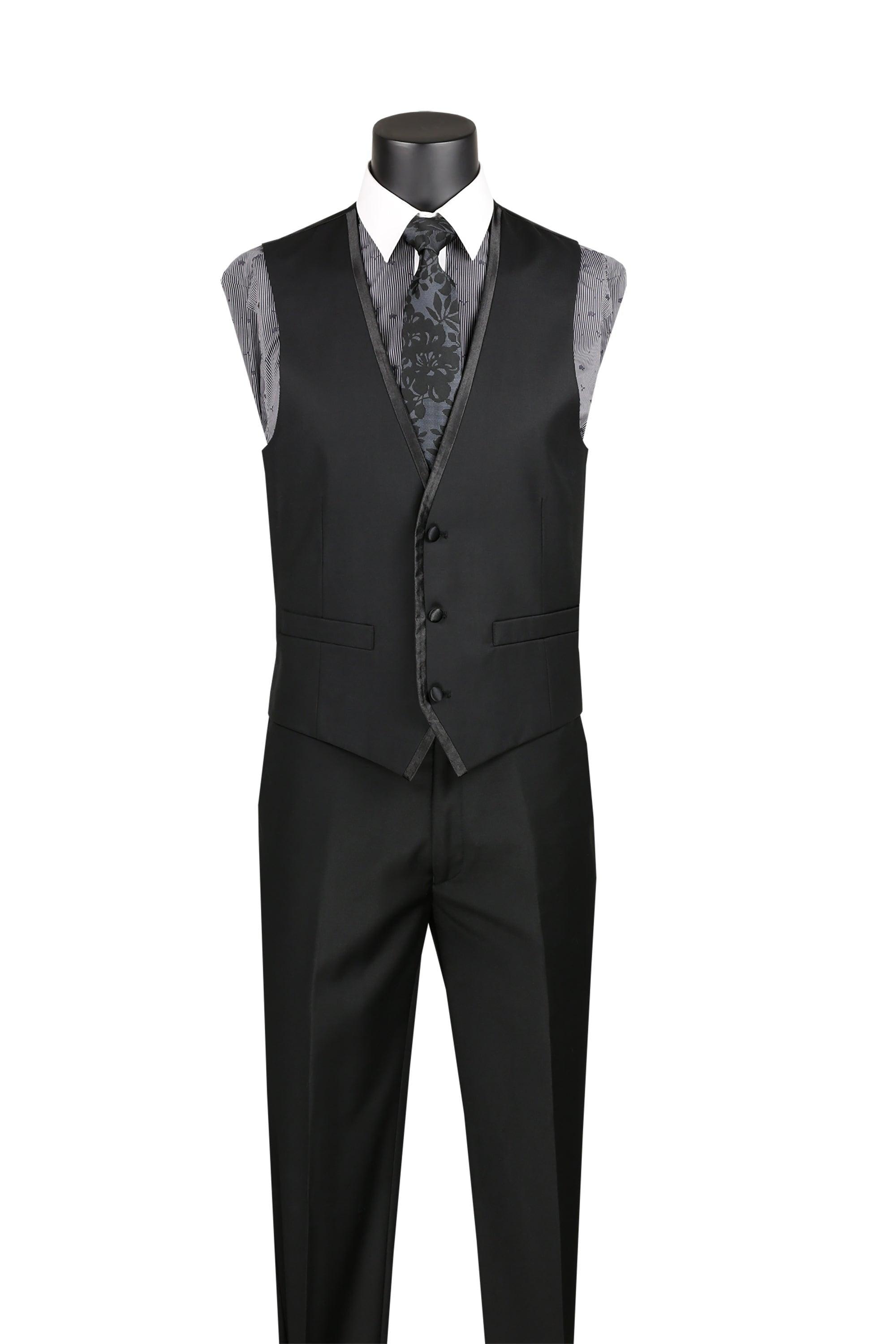 Black Trimmed Lapel Slim Fit 3 Piece Suit - Upscale Men's Fashion