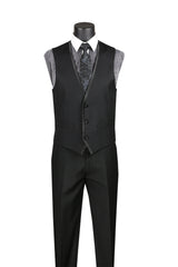 Black Trimmed Lapel Slim Fit 3 Piece Suit - Upscale Men's Fashion