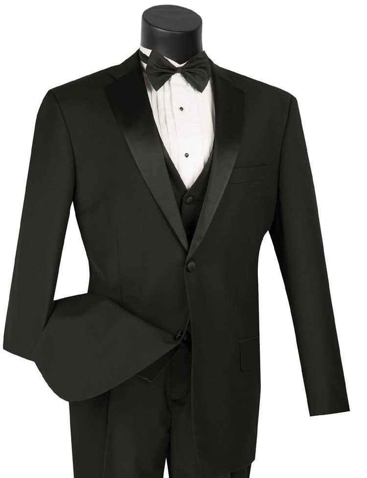 Black Tuxedo 3 Piece Regular Fit with Black Bow Tie – Upscale Men's Fashion