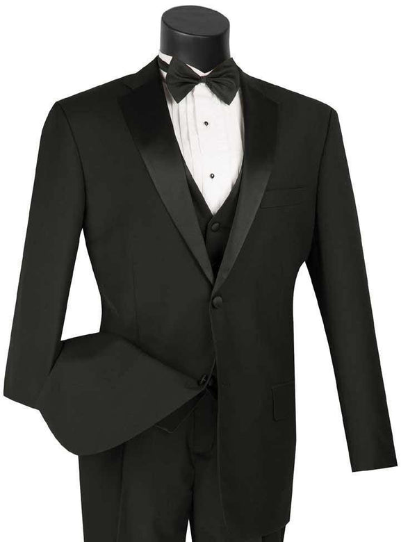 Black Tuxedo 3 Piece Regular Fit with Black Bow Tie - Upscale Men's Fashion