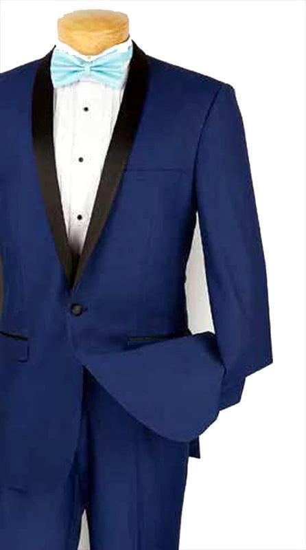 Blue Slim Fit Narrow Black Shawl Lapel Tuxedo - Upscale Men's Fashion