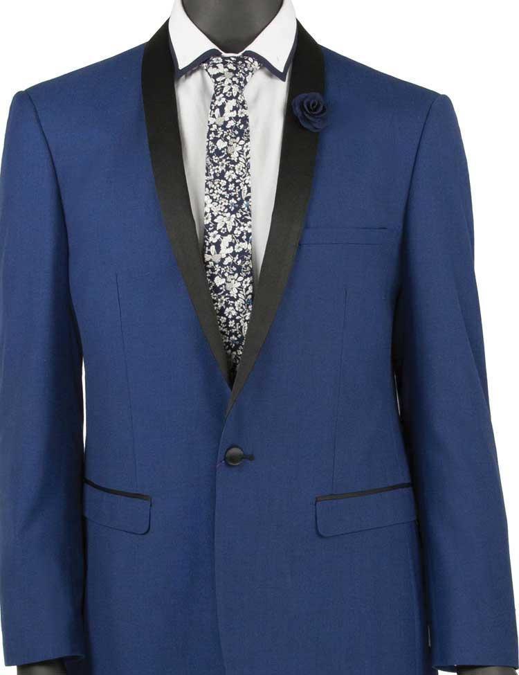 Blue Slim Fit Narrow Black Shawl Lapel Tuxedo - Upscale Men's Fashion