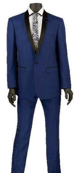 Blue Slim Fit Narrow Black Shawl Lapel Tuxedo - Upscale Men's Fashion