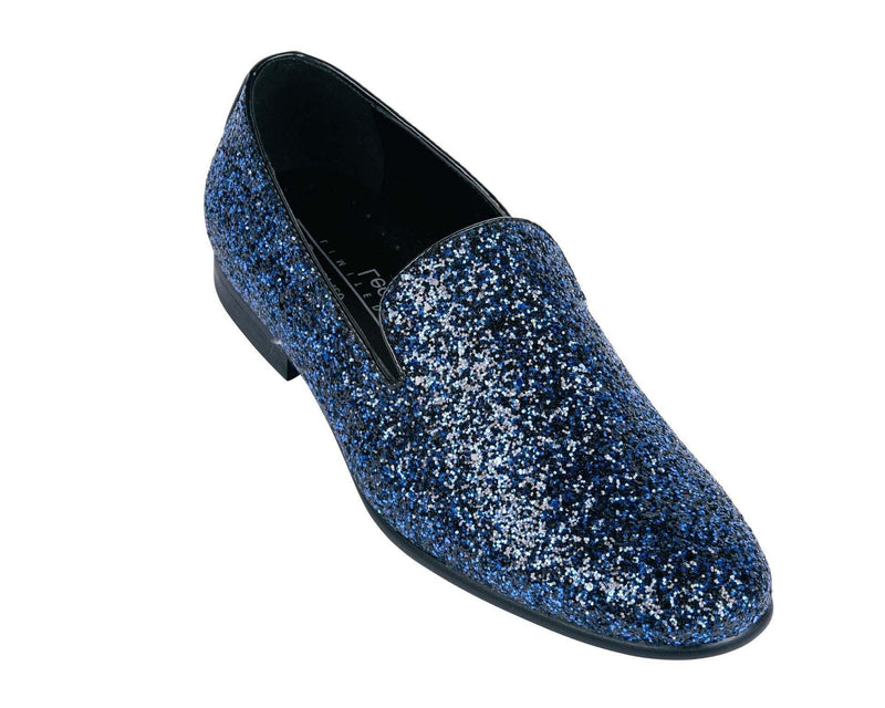 Blue Sparkle Slip On Men's Shoes - Upscale Men's Fashion
