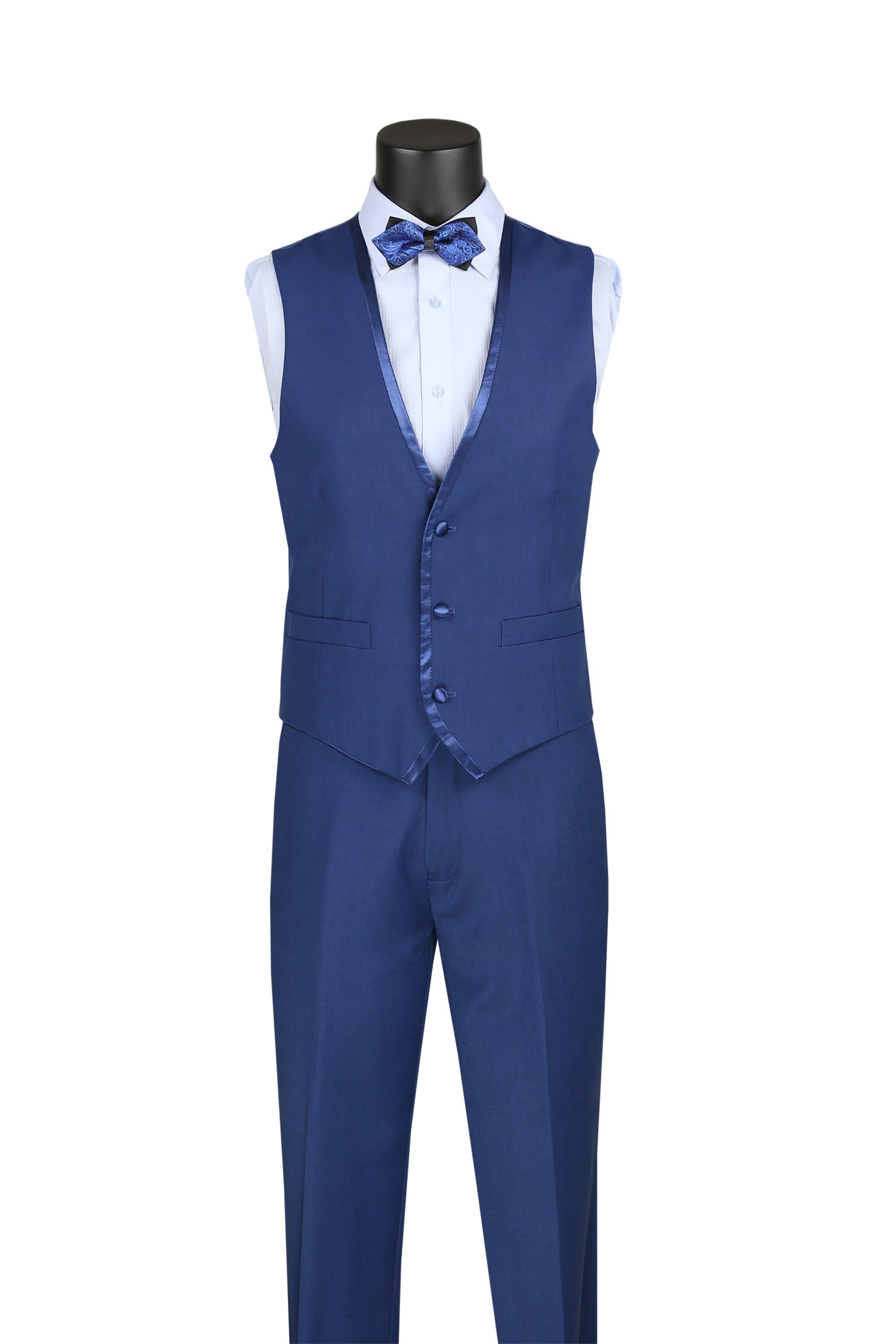 Blue Trimmed Lapel Slim Fit 3 Piece Suit - Upscale Men's Fashion