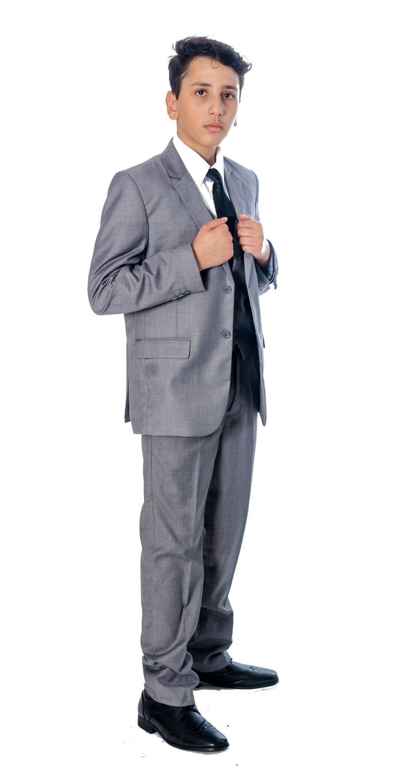 Boys 5 Piece Suit Color Light Grey - Upscale Men's Fashion