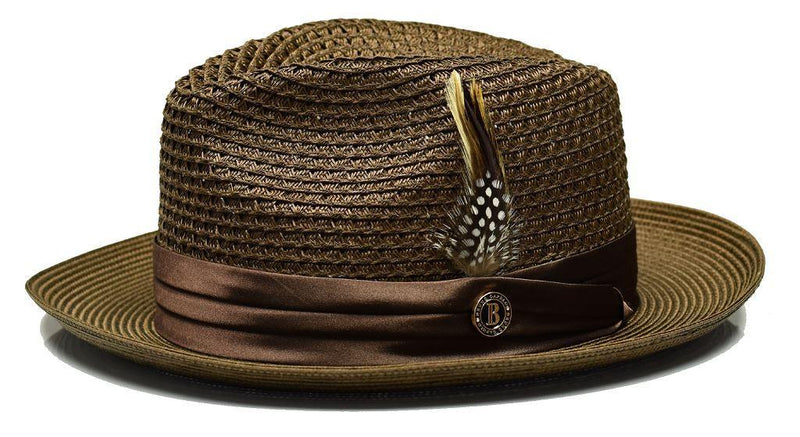 Brown Fedora Braided Straw Hat - Upscale Men's Fashion