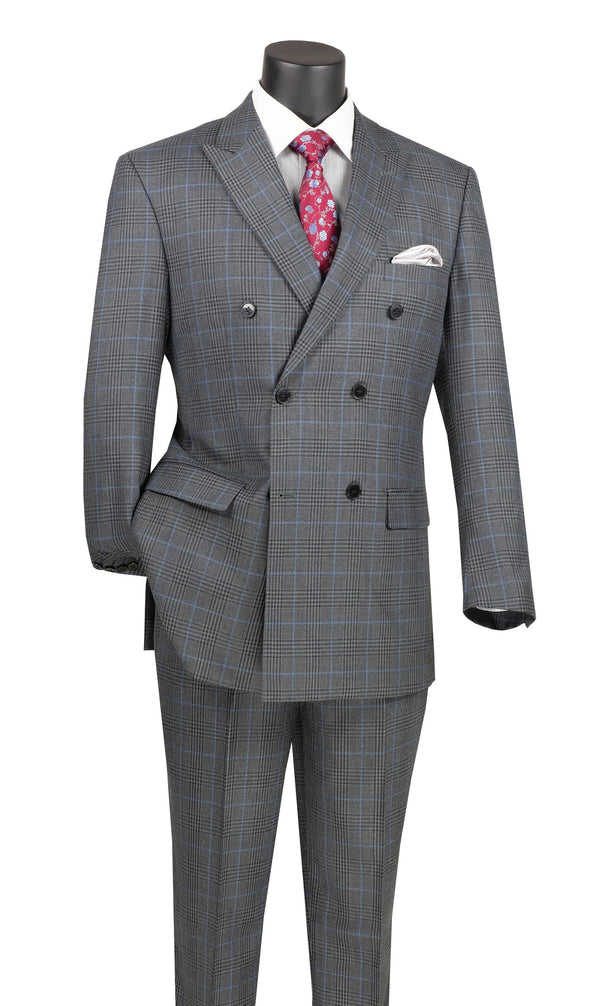 Charcoal Windowpane Double Breasted Suit - Upscale Men's Fashion