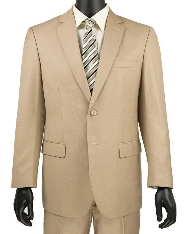Classic Fit Sharkskin 2 Piece Suit Color Beige - Upscale Men's Fashion