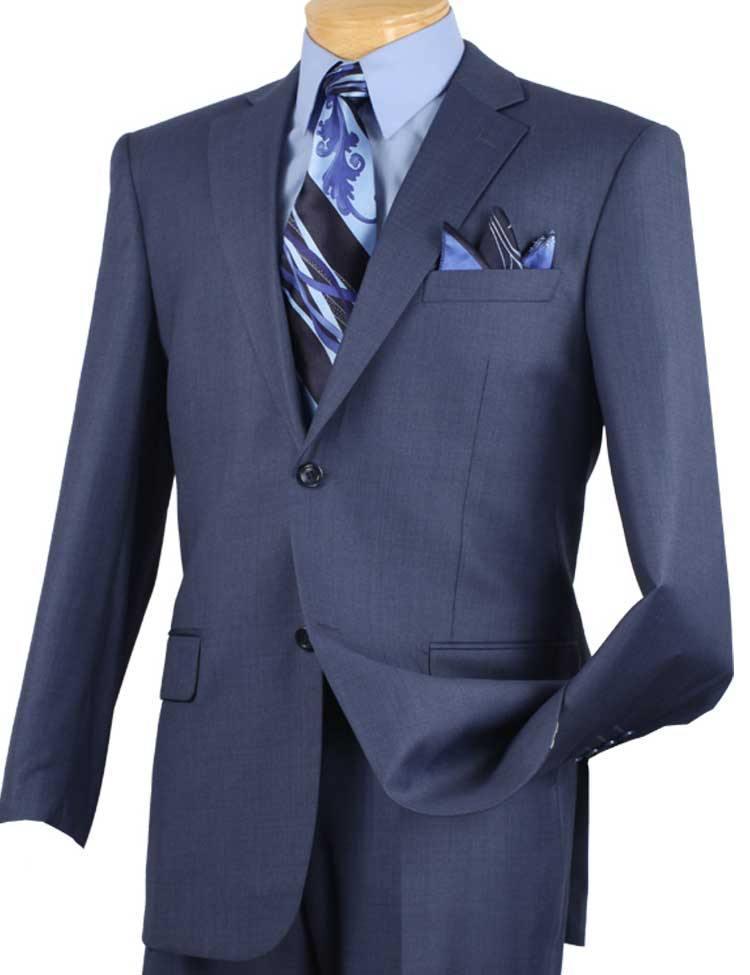 Classic Fit Sharkskin 2 Piece Suit Color Blue - Upscale Men's Fashion