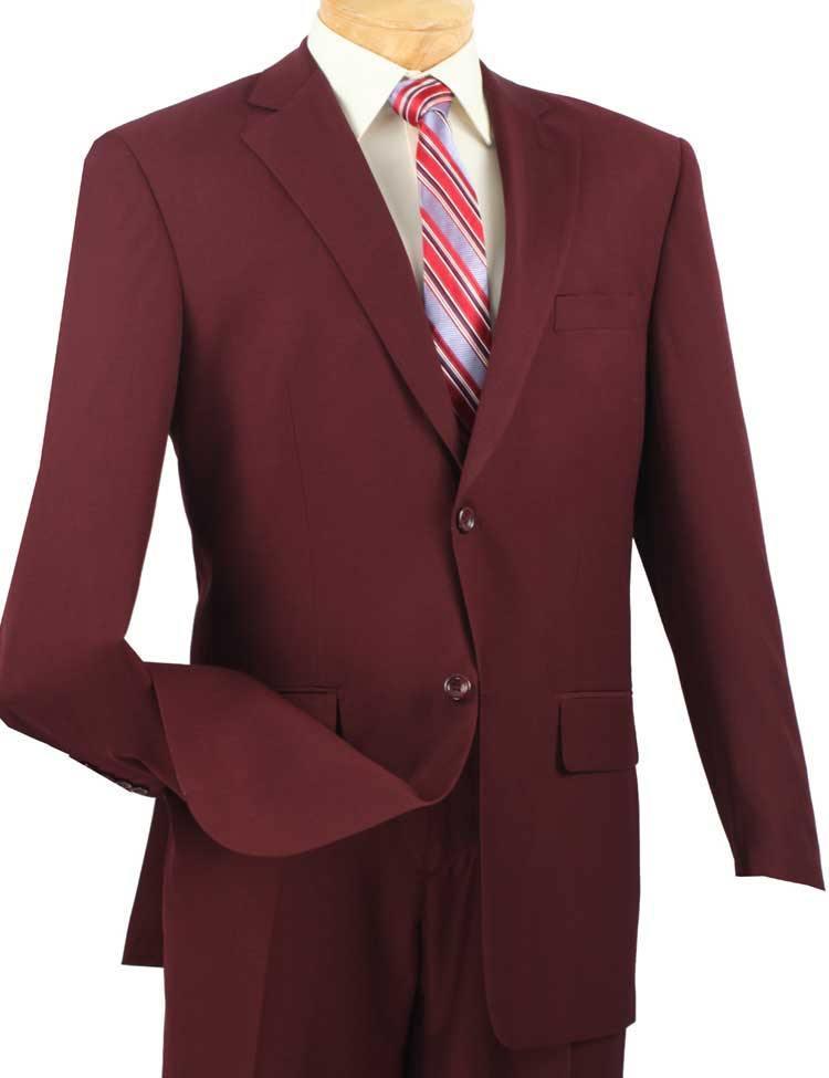 Classic Fit Sharkskin 2 Piece Suit Color Burgundy - Upscale Men's Fashion