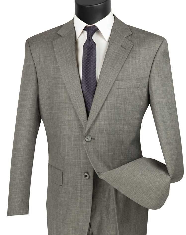 Classic Fit Sharkskin 2 Piece Suit Color Gray - Upscale Men's Fashion