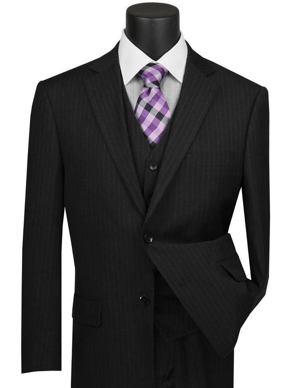Classic Fit Tone on Tone Pinstripe Suit Color Black - Upscale Men's Fashion
