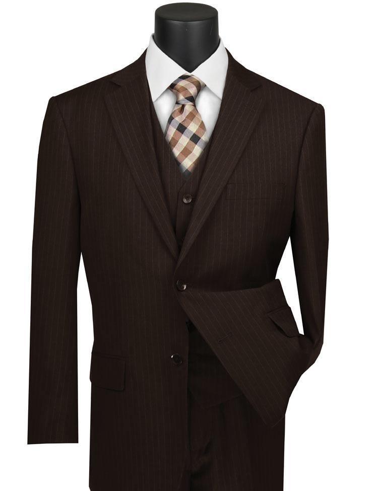Classic Fit Tone on Tone Pinstripe Suit Color Brown - Upscale Men's Fashion