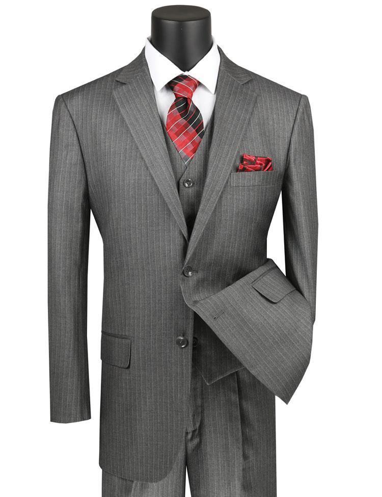 Classic Fit Tone on Tone Pinstripe Suit Color Grey - Upscale Men's Fashion